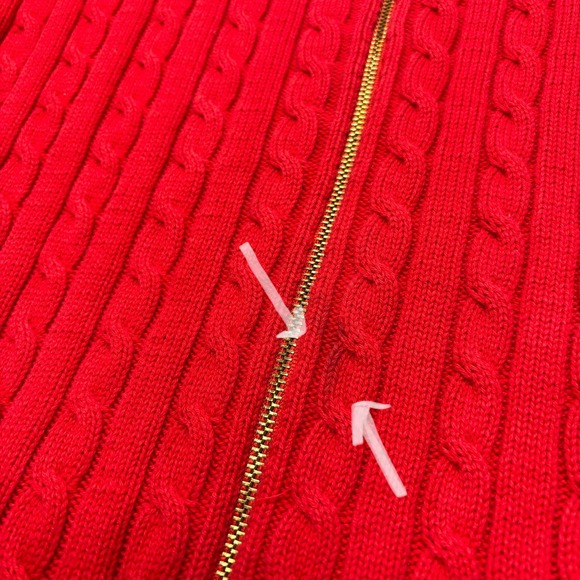 Lauren Ralph Lauren Women's Cable Knit Full Zip Mock Neck Sweater 2X Red Holiday - Picture 4 of 13